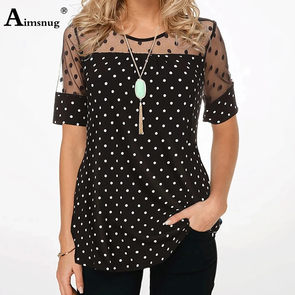 

Женская футболка в горошек, с коротким рукавом, в стиле пэчворк