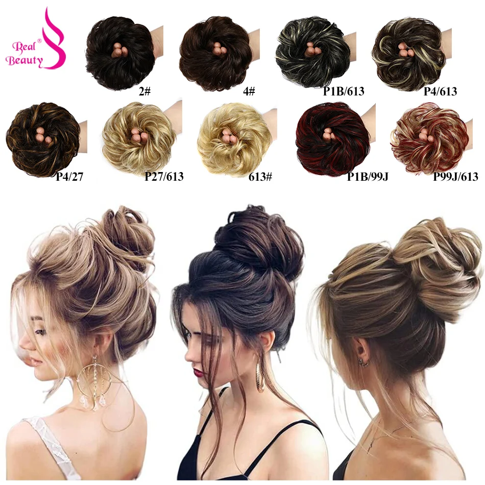 Echte Schoonheid Pluizige Chignon Met Band Braziliaanse Remy Menselijk Haar Warrige Messy Bun Opgestoken Chignon Haar Paardenstaart Haarstukje 20Gram