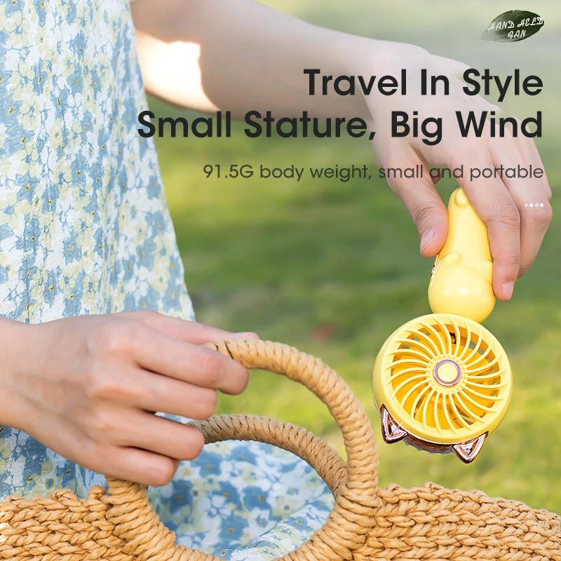 Handheld Mini Fan USB Rechargeable 5 Speeds Portable Foldable with Digital Display for Outdoor Travel Office Summer Students