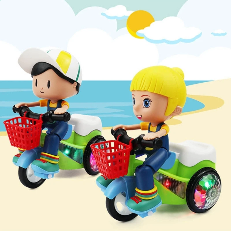 Electric Stunt Car Toy Music Bike Toy for Kindergarten 360 Degree Rotating Tricycle Sliding Car Toy with LED Child Favor D5QA
