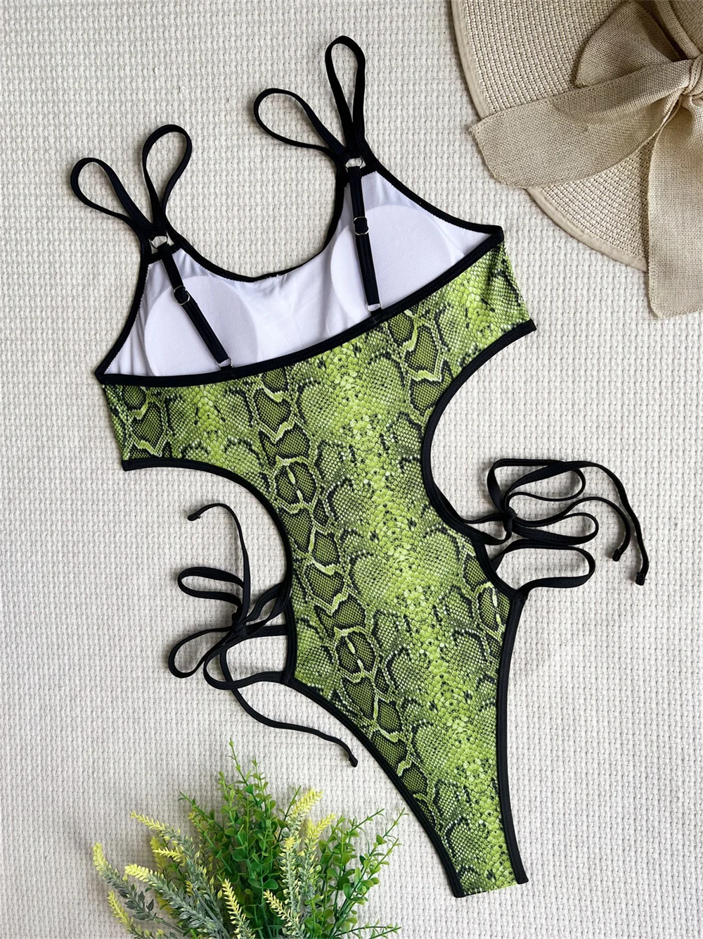 Green Snake Bikini Extreme String Monokini - Back View