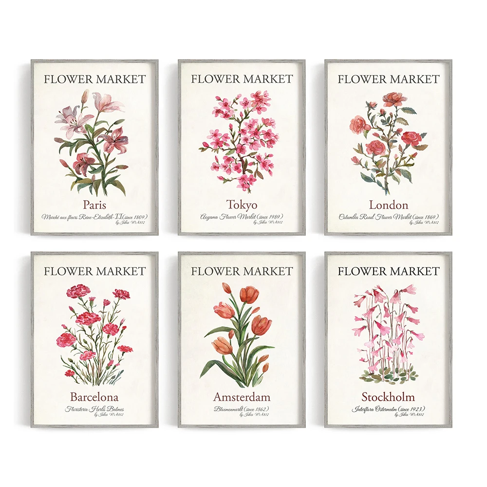 

Flower Market Poster Print Vintage Botanical Plant Canvas Painting Abstract Wall Art Nordic Picture For Living Room Home Decor