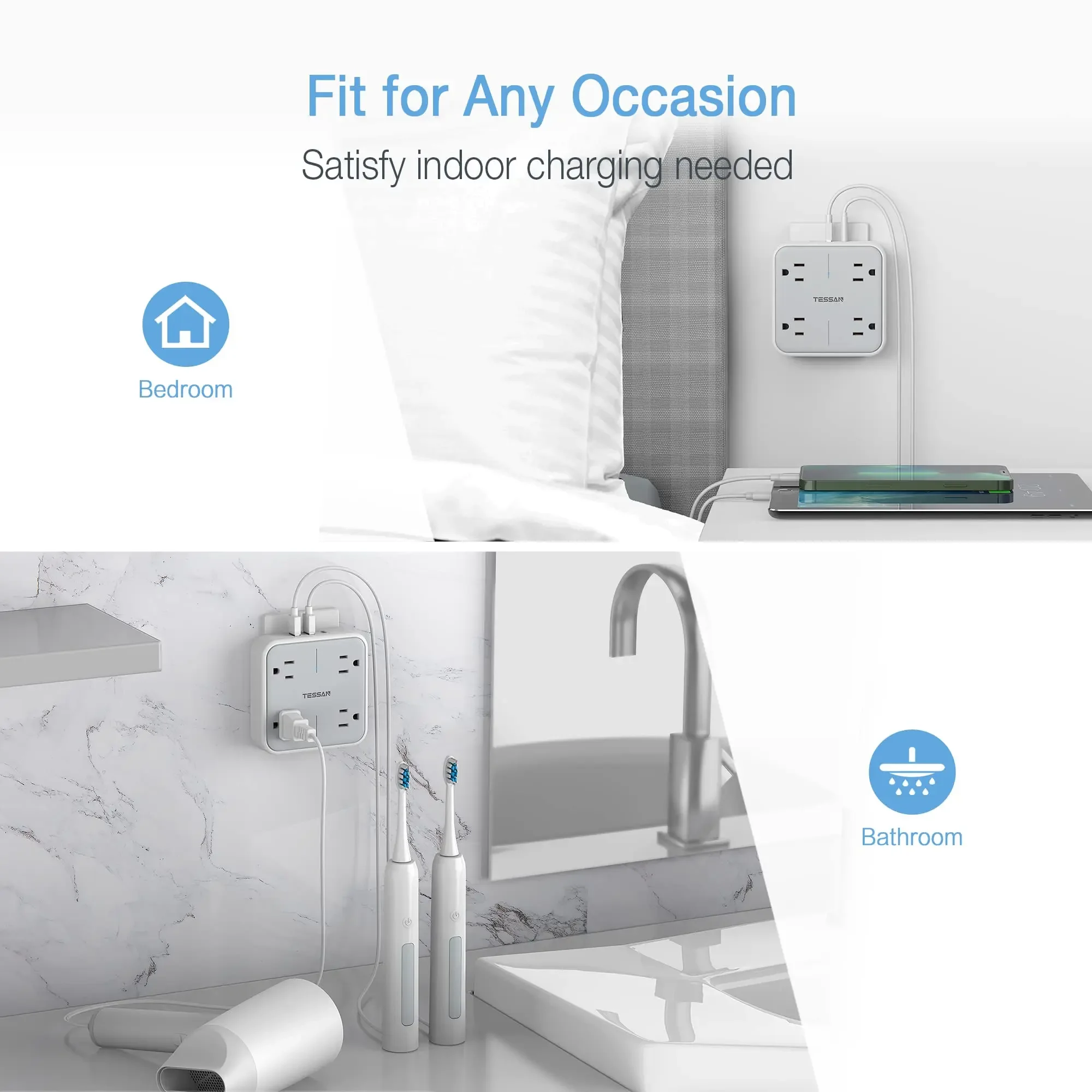 TESSAN Multi Outlet Splitter with 4 AC Outlets and 3 USB ports 7 in 1 Surge Protector Multi Outlet Extender for Home Office Dorm