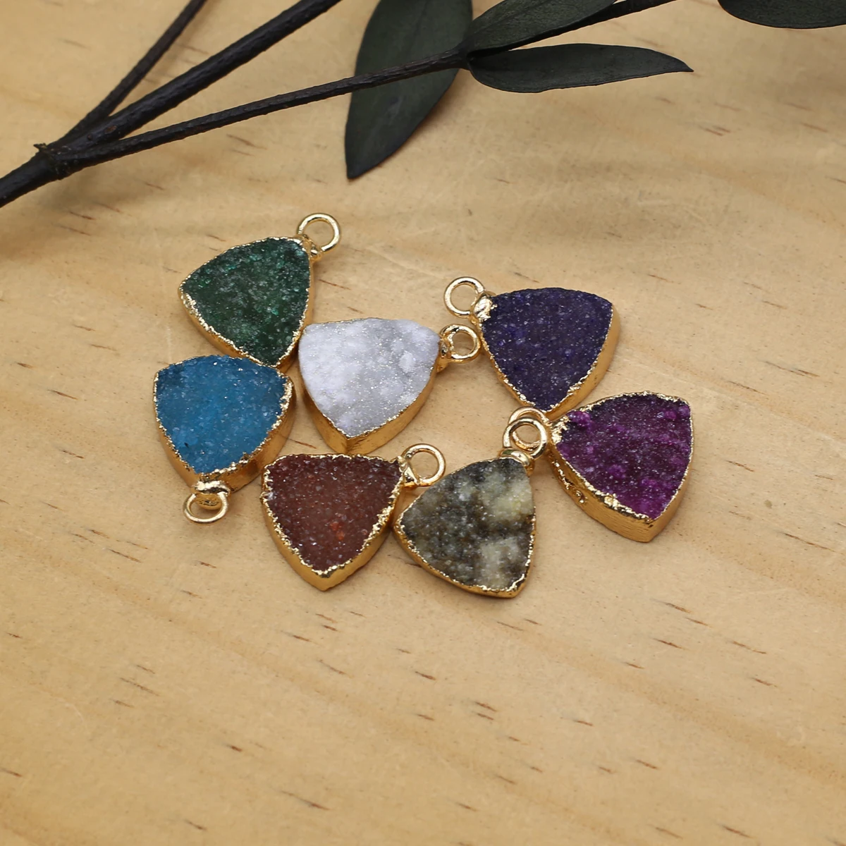 

Colorful Natural Semi Precious Stone Crystal Druzy Triangle Pendant Jewelry Making DIY Necklace Earrings Accessories 12x12mm