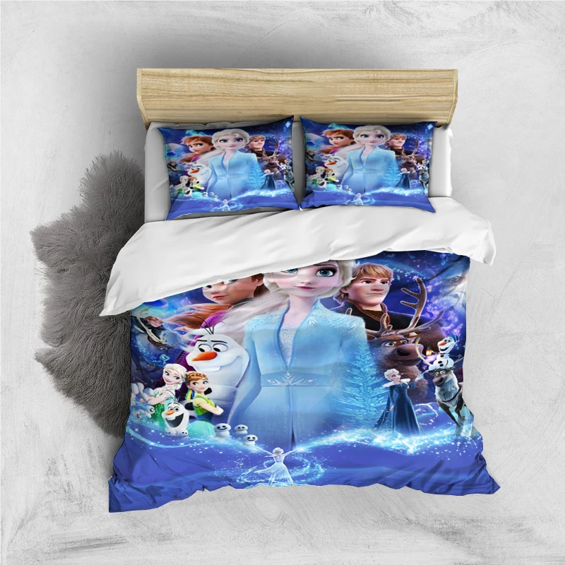 thumbnail image 1 of Disney Cartoon Frozen Elsa Print Three Piece Bedding Set Cover Set With Pillowcase Children or Adults King Queen Full Twin Size, 1 of 5