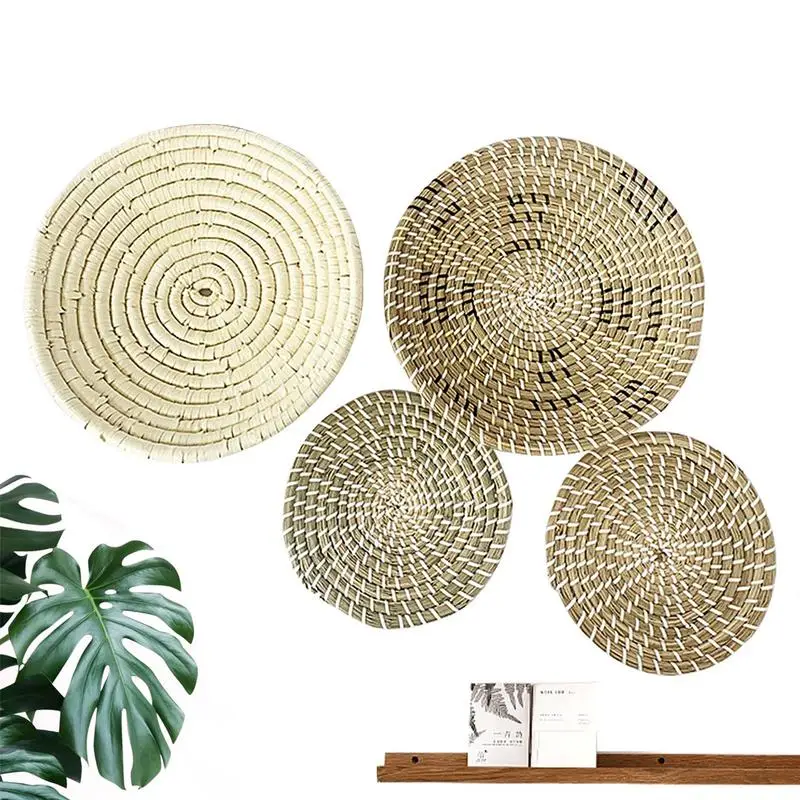 

Плетеная корзина, Настенный декор, круглая зернистая корзина, Декор, 4 шт., круглая настенная декорация для фермерского дома, гостиной, спальни, коридора