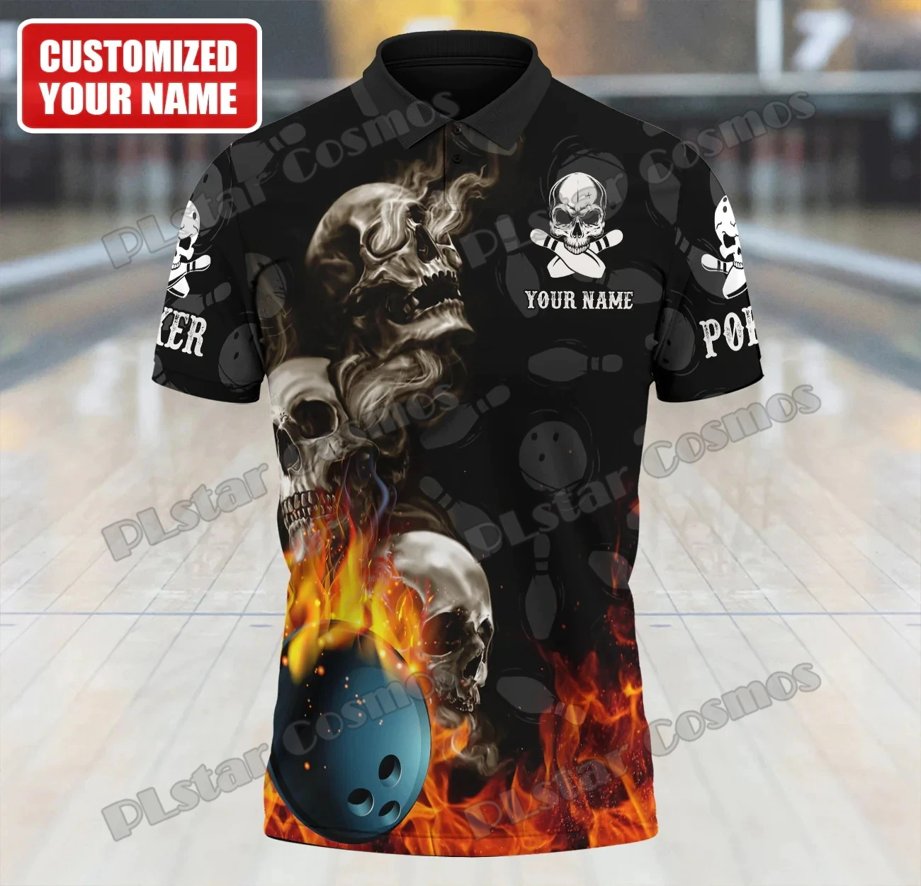 Bowling Skull Player nome personalizzato 3D stampato Polo da uomo Summer Street camicia a maniche corte regalo per amante del Bowling WK41 - immagine 4