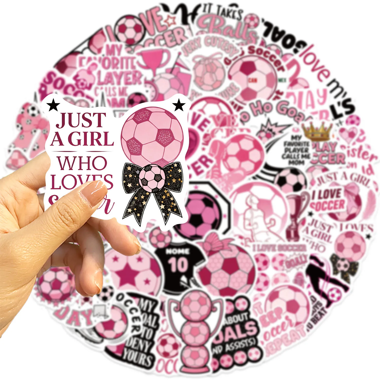 50/100 PCS 귀여운 핑크 축구 테마 스티커 책 연필 케이스 스케이트 보드 저널 장식을위한 방수 비닐 데칼