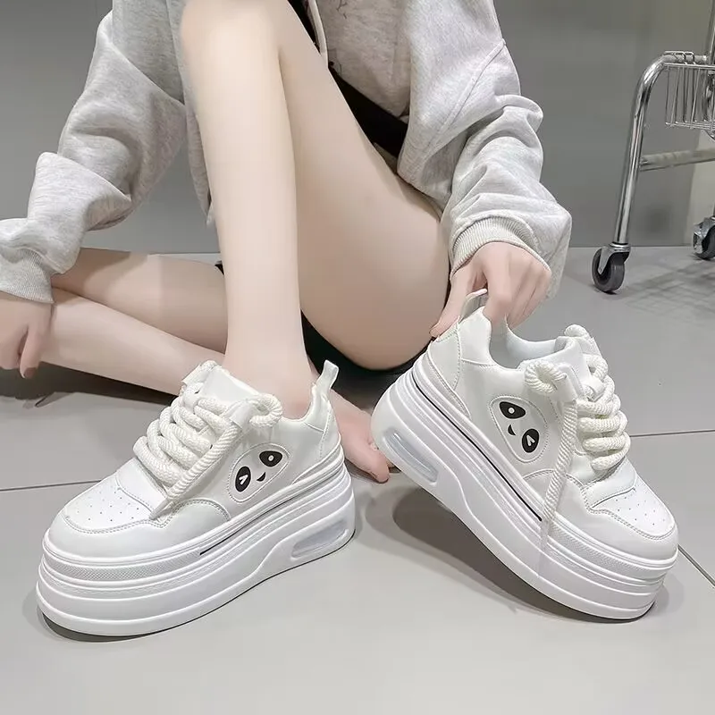 9cm Suede Genuine Leather Women Vulcanized Shoes Platform Wedge Skate Boarding Brand Heels Casual Stable Shoes Zapatos De Mujer