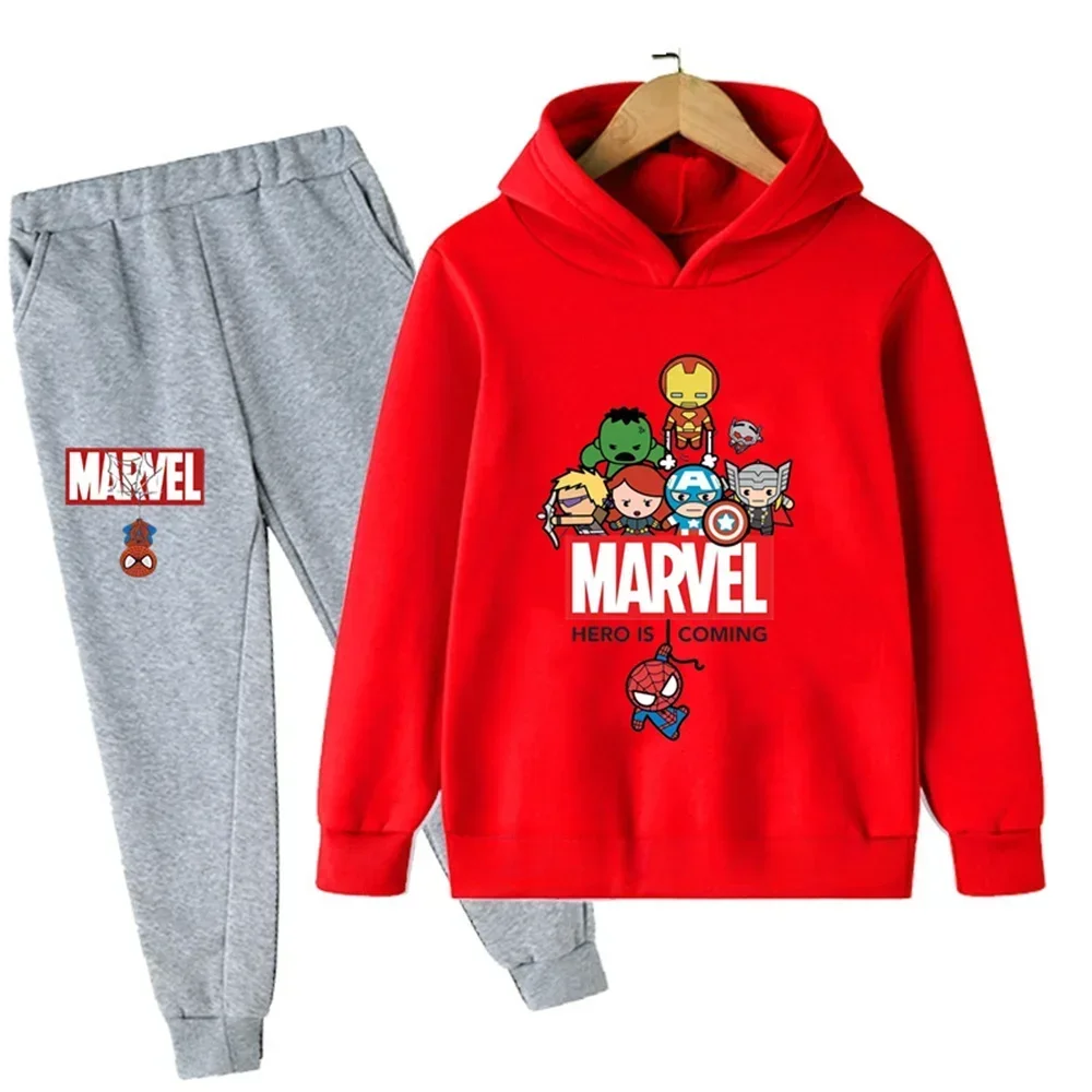 thumbnail image 1 of Sudadera con capucha y pantalones con estampado de Spiderman de Marvel para niños, 2 piezas, traje de primavera, otoño e invierno, ropa para niños y niñas, conjunto deportivo informal, 1 of 5