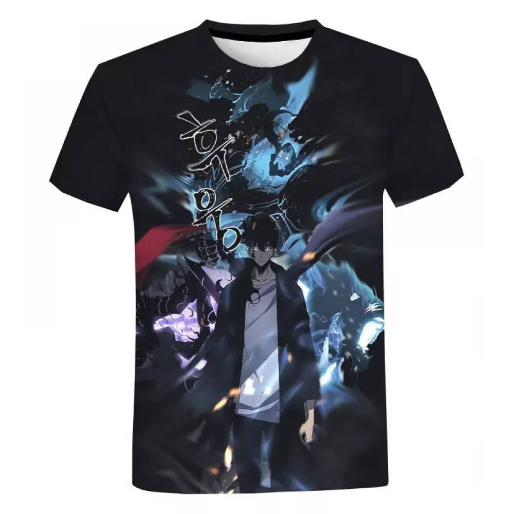 thumbnail image 1 of Camiseta de anime Solo Leveling para hombre, de manga corta, con estampado Harajuku, ropa de calle para hombre, tops de gran tamaño, traje de demonio para Halloween, 1 of 4