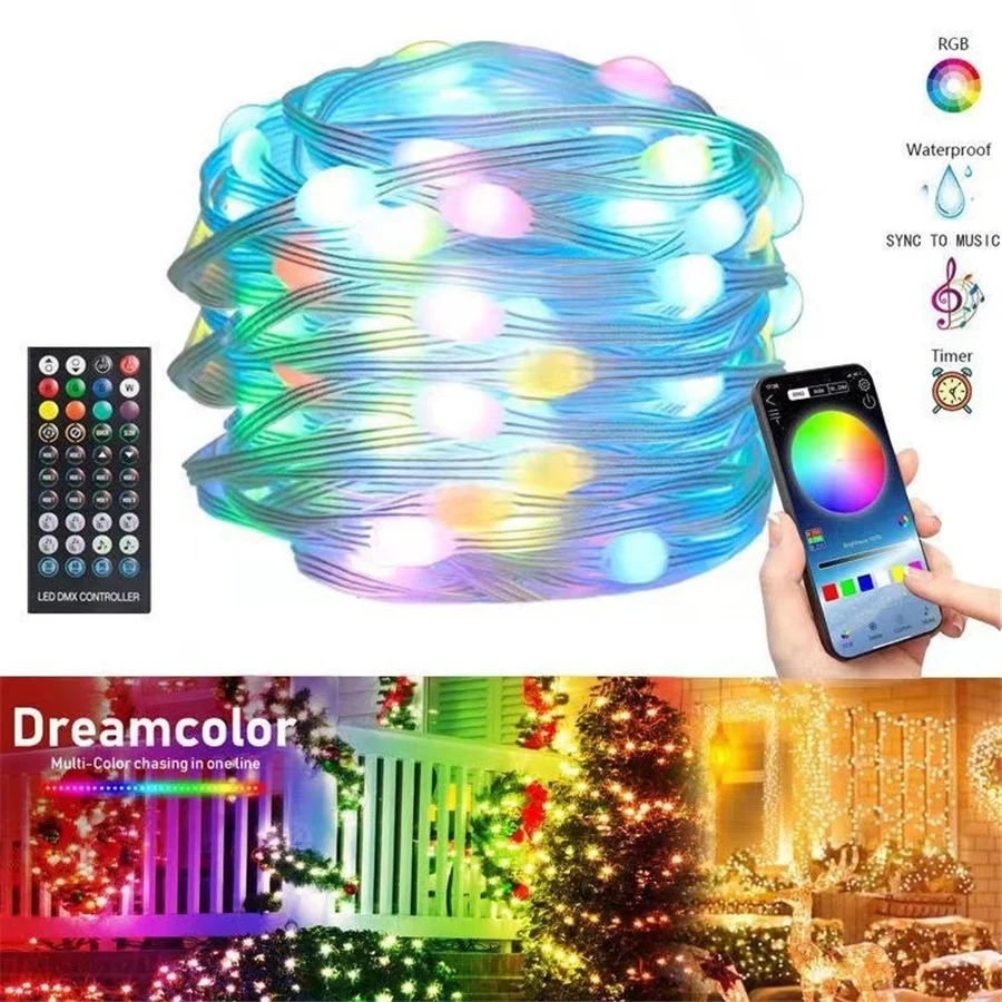 Waterproof 20M 200LED Christmas Tree Fairy String Lights Smart Remote BT APP Control Garden Lights for Party Wedding Patio Decor pamnny 20m 200led christmas tree fairy string lights outdoor rgb copper wire garden lights garland for wedding party home decor