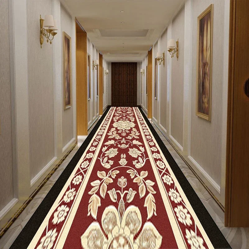 European Retro Floral Long Corridor Carpet Washable Runner Stairway Rug Luxury Aisle Long Corridor Non-slip Mat Customizable 4