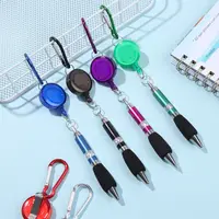 Metal Retractable Pull Rope Ballpoint Pen Lanyar Mountaineering Buckle Key Chain Easy Pull Buckle Pen Stationery Writing Tools 1