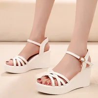 Small Size 33-43 Fashion Soft Leather Sandals Women's High Heels Shoes Summer 2026 Thick Platform Wedges Sandals for Office Mom - Image 2