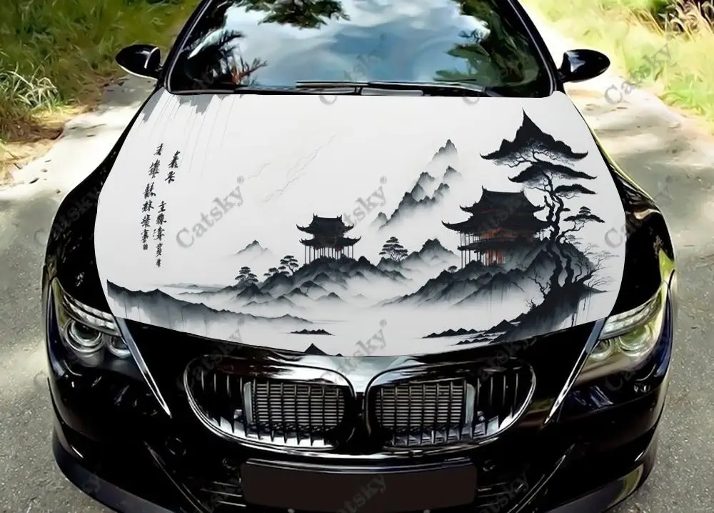 

ink landscape painting Car Hood Decal Truck Decals Vinyl Sticker Graphic Wrap Stickers Trucks Cars Bonnet Vinyls