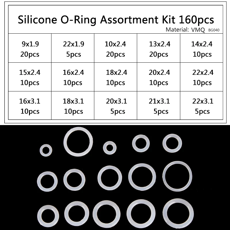 PCP Paintball Sealing O-rings OD 6mm-30mm CS 1.5mm 1.9mm 2.4mm 3.1mm White Silicone O Rings Replacements 15 Sizes 160PCS BG040