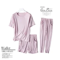 Spring and summer new ladies pajamas three-piece short-sleeved shorts trousers modal soft T-shirt pajamas women's loose home set - Image 2