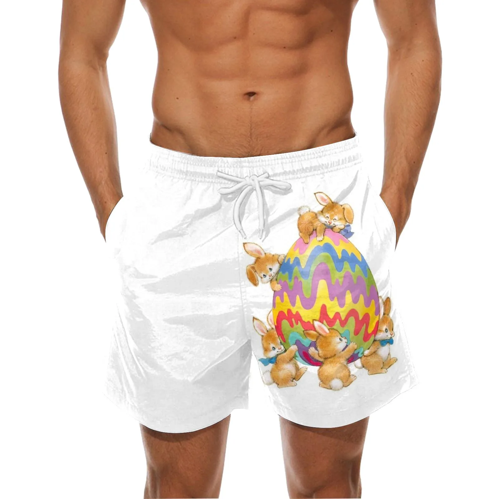 

Мужские пляжные шорты с пасхальным 3d Цифровым принтом, плавки до колена, шорты с кулиской и двойными карманами, гавайский Повседневный купальник для мужчин