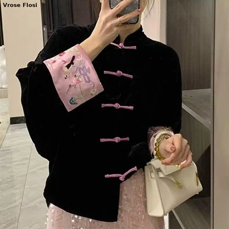 Chinese Style Embroidered Tang Suit Jacket Spring Autumn New Unique Top Lady Elegant Improved Tangsuits Long Sleeve Coat