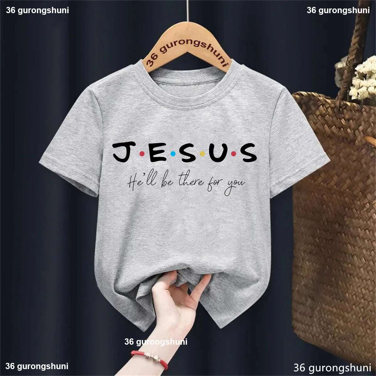 2024 Jesus I Will Be There For You Letter Print T Shirt For Girls/Boy Summer Kids Clothes Black/Pink/Red/Blue/Gray/White T-Shirt 5