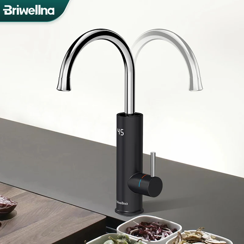 

Briwellna Electric Water Heater Kitchen Faucet 2 in 1 Swivel Heating Tap Mixer Tankless Water Heater Flowing Electric Geyser