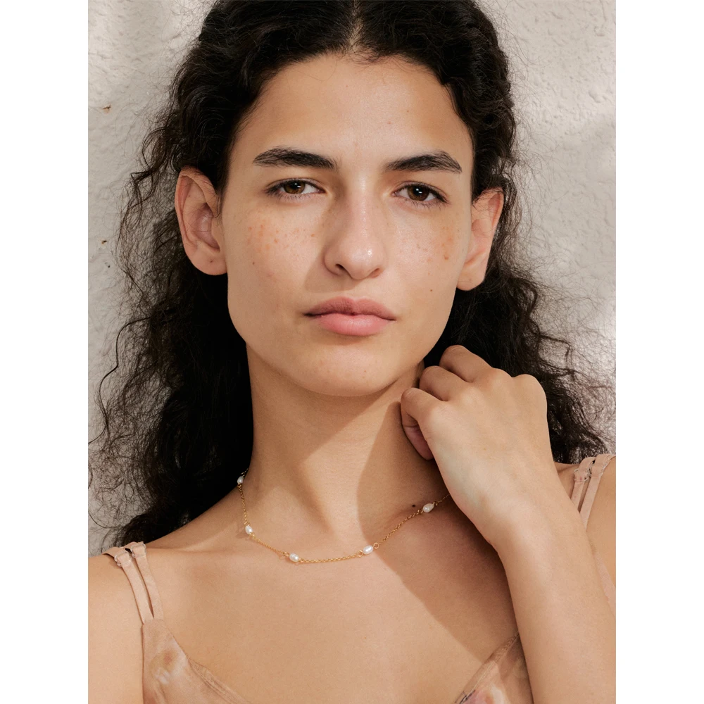 Yhpup Necklace Natural Freshwater Pearl Thin Chain Handmade Waterproof
