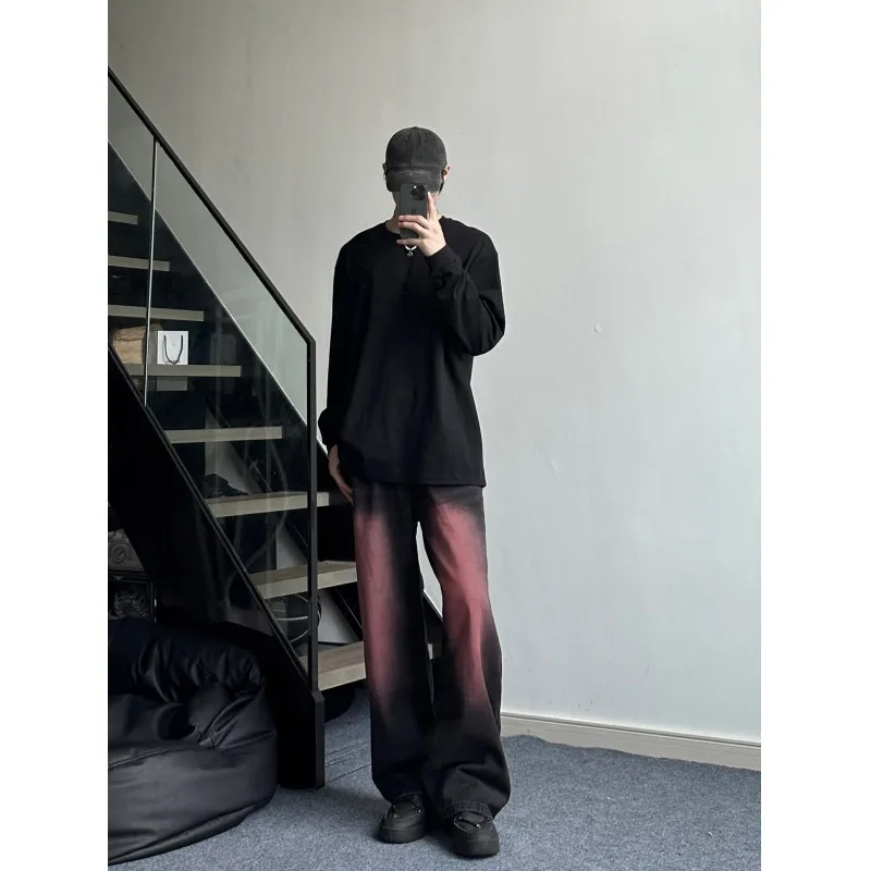 

2023 Winter Men's Fashion Trend American High Street Jeans Loose Personalized Casual Pants Gradient Color Trousers S-3XL