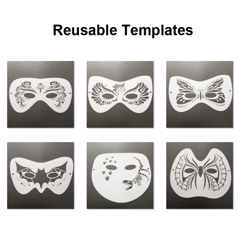 6 Pcs Stencils for Body Painting Face Art Halloween Party DIY Makeup Stamps Temporary Tattoos Reusable Stencils Plastics 6