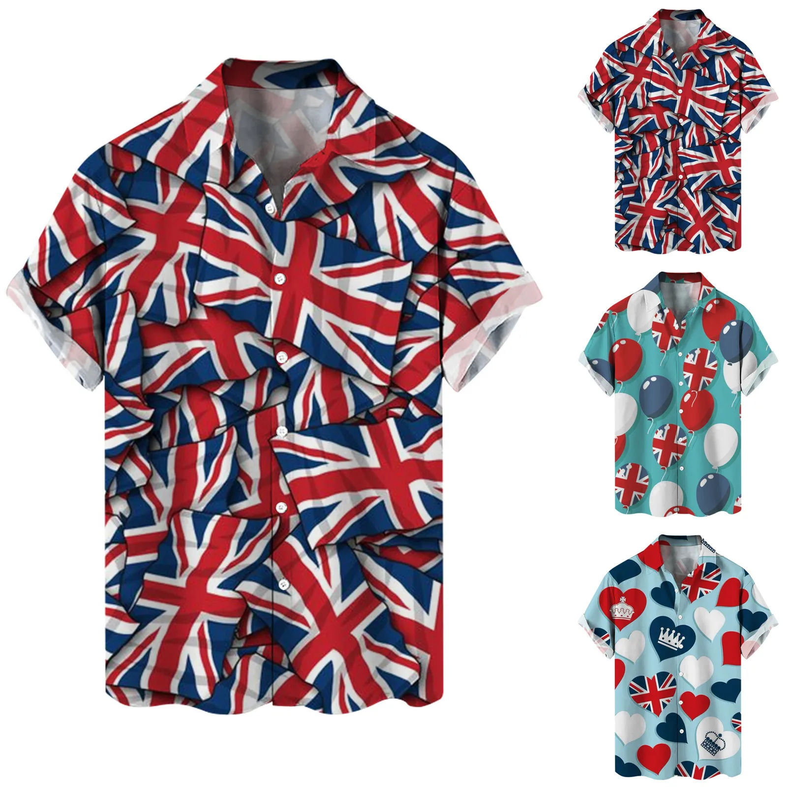 

Fashionable And Casual Independence Day Colorful Printed Button Lapel Short Sleeve Tops For Men And Women Lack Long Sleeve Shirt