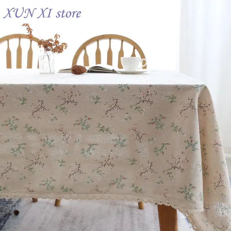 

New Customizable Floral Tablecloth with Lace Trim,Rectangular Dinner Table Cover,for Kitchen Dinning Tabletop,Home Parties Decor