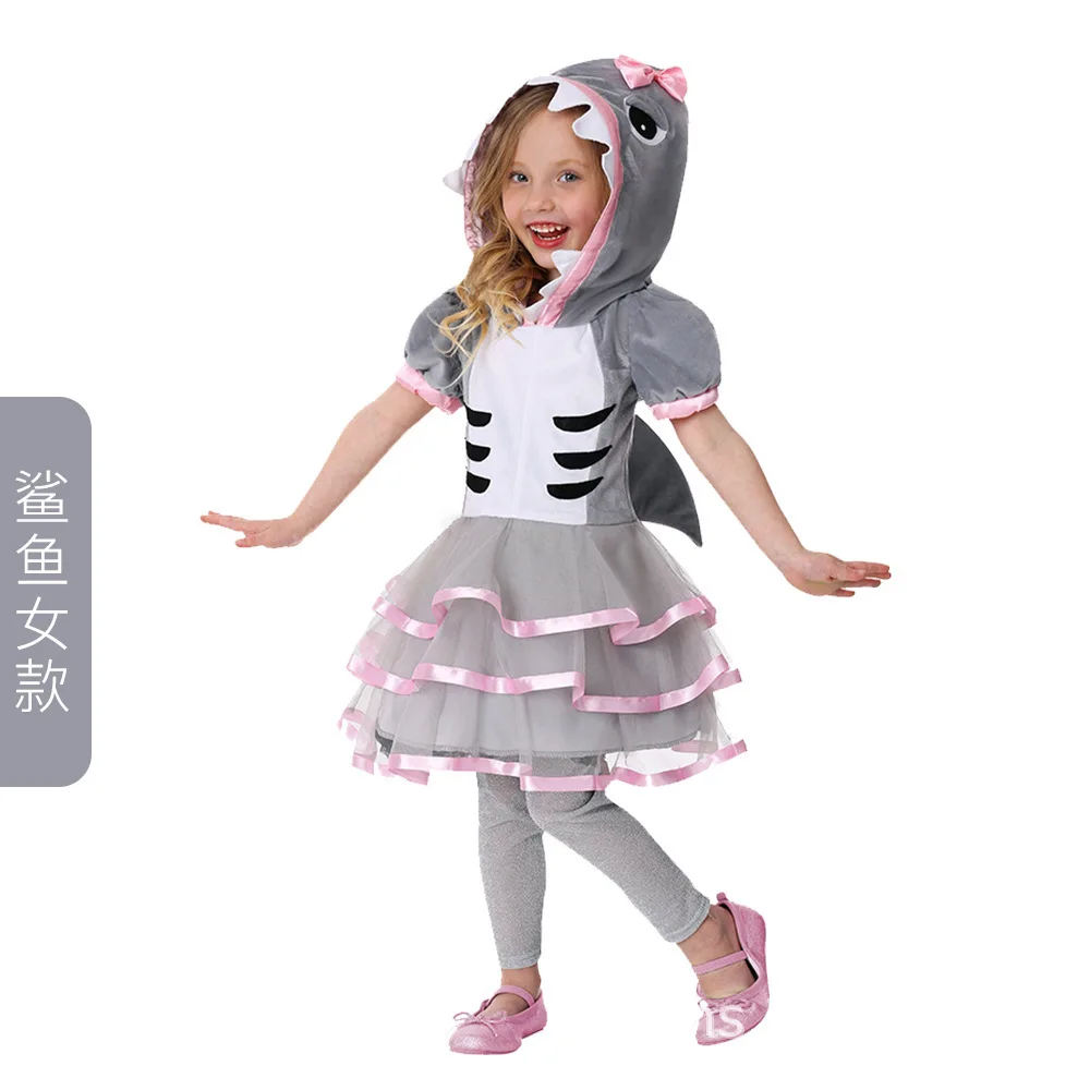 Animal Shark Cosplay Grey Jumpsuit Costume Bubble Dress Halloween Boys Girls Shark Sea
