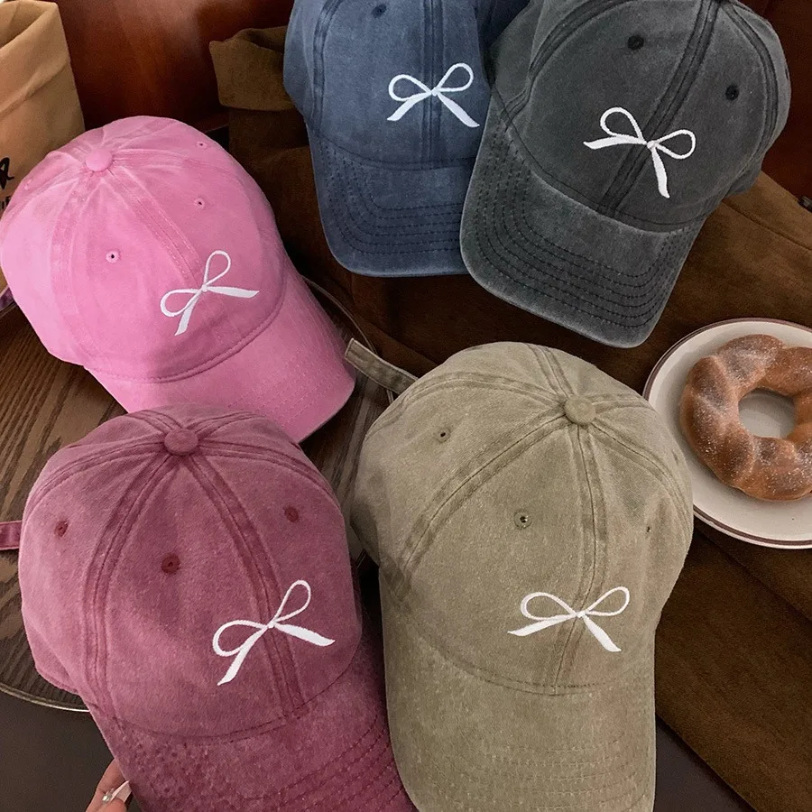 

Korean Brand Designer Bow Embroidered Baseball Caps Unisex 2024 Spring and Summer Travel Sunscreen Casual Women's Hats Gorra