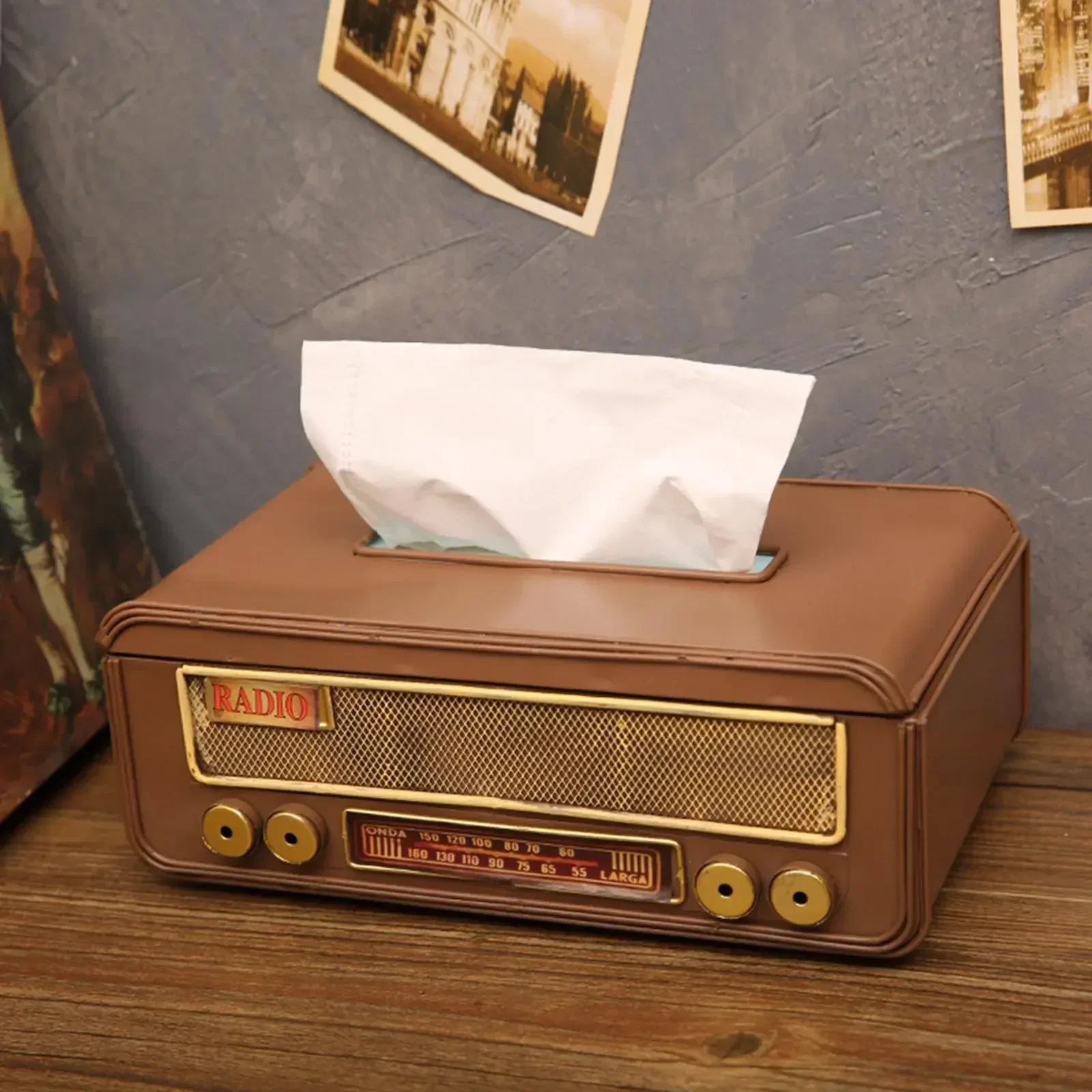 

Restaurant Room Bedroom Box Bathroom Holder Organizer Napkin Desk Craft Club Retro Decorative for Tissue Style Radio Shape