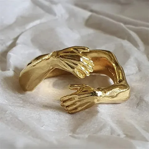 New Creative Gold Silver Color Love Hug Ring Cute Adjustable Open Rings for Women Men Fashion Lovers Jewelry Gifts