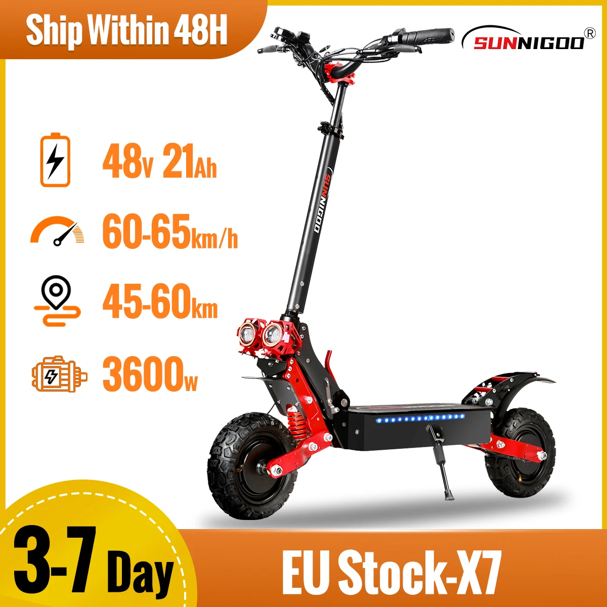 X7/X7PRO 3600W Scooter elettrico 60-65 km/h doppio motore 1800W