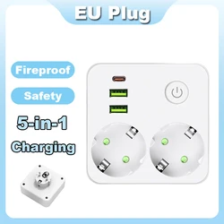 European Plug Power Strip with Dual AC Outlets, USB & Type - C Charging Ports, 2500W Maximum Capacity - 2