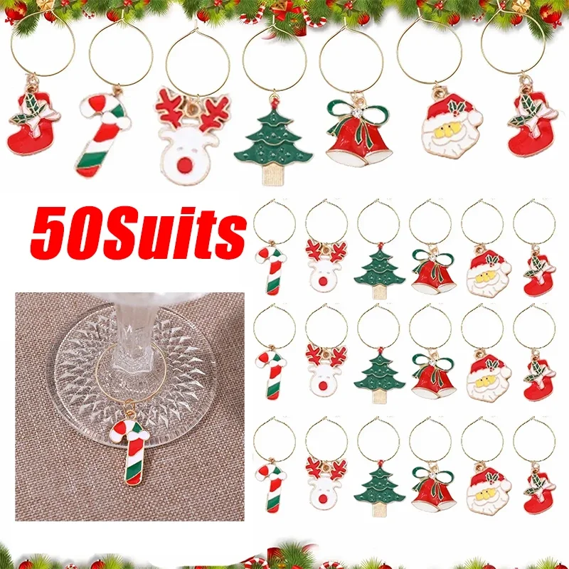 Christmas Wine Glasses Decoration Charm Party New Year's Cup Ring Decoration Christmas Charms Home 6pcs/set