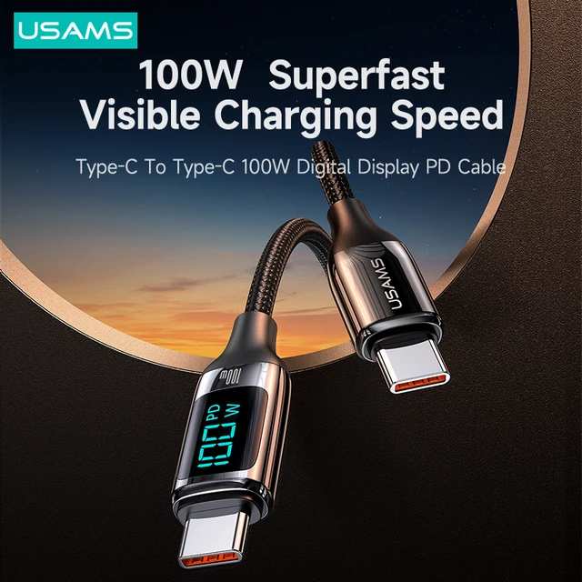 USAMS U78 100W LED Display C To Type C Phone Cable For Huawei Xiaomi Fast Charge Cables PD 20W C To Lightning Cable For iPhone 6