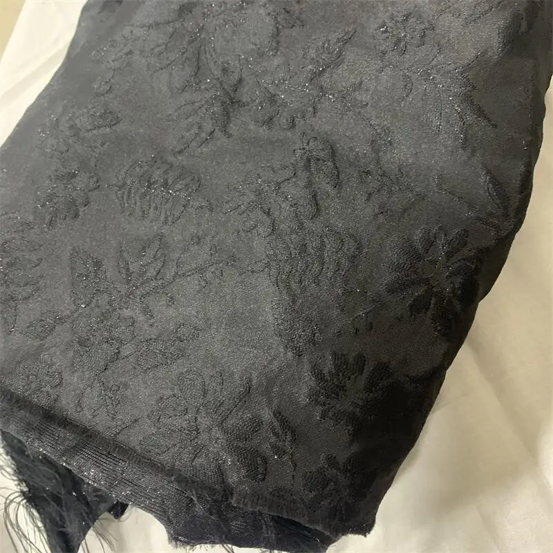 160m Width Three-Dimensional Weaving Silver Purple- Pink RoseBlack Flower Jacquard Craft Fashion Fabric DIY