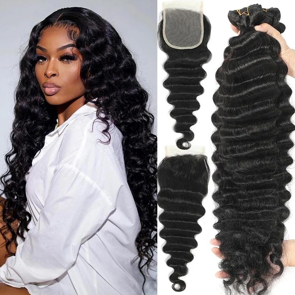 Human Hair Bundles Loose Deep Wave 3/4 Bundles 4x4 5x5 HD Lace Closure Frontal Unprocessed Remy Brazilian Hair Weave Bundles with Closure