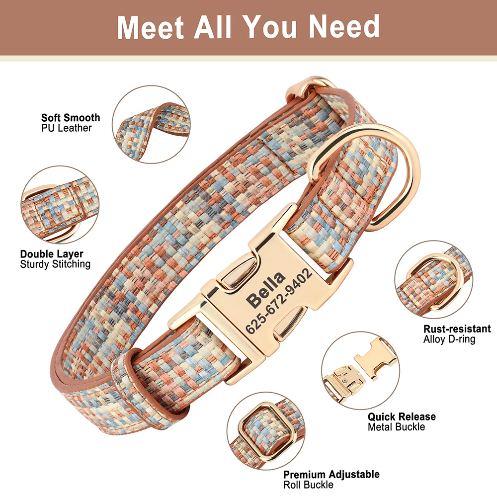 Personalized Dog ID Collar Cute Bowknot Pet Buckle Collars Anti-lost for Small Medium Large Dogs Accessories Free Engraved