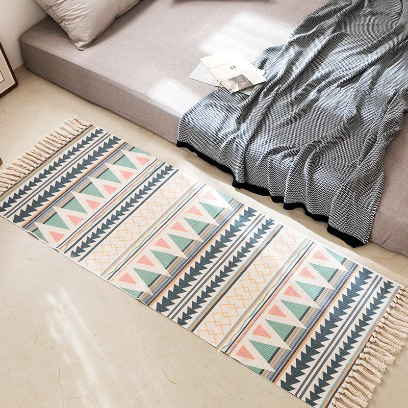 

Luxurious Bohemian style cotton linen soft carpet handmade tassel carpet living room bedside mat