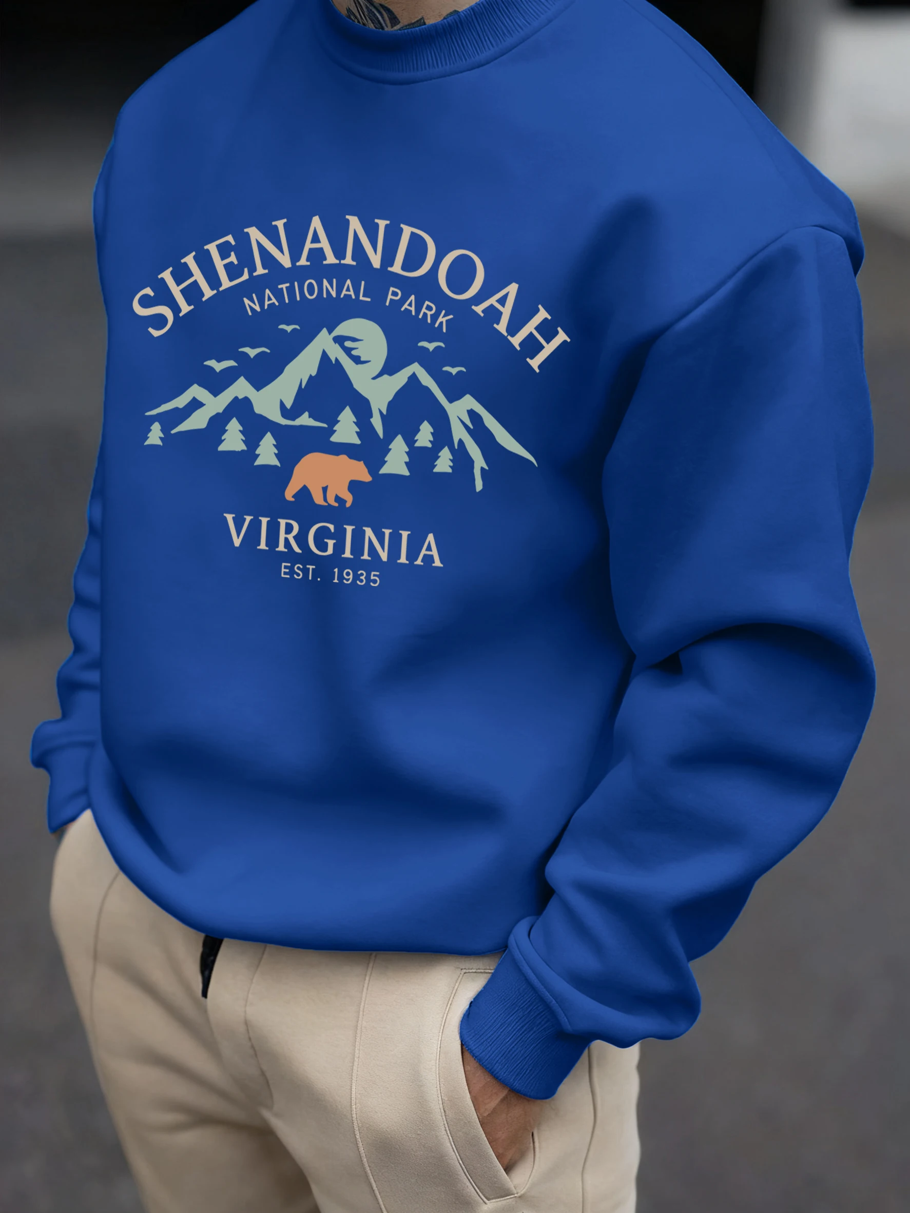 Shenandoah Virginia National Park Print Herren Pullover Vintage Warmes Sweatshirt Lässige weiche Kleidung Fleece Basic Loose Sportswear – Detail 12