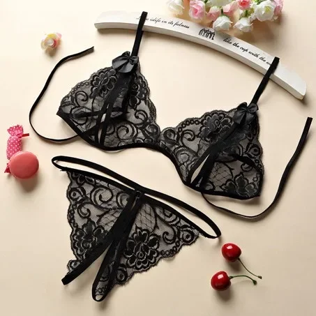 Sexy Three-Point Underwear Set Erotic Lingerie Open-Crotch Sexy Three-Point Home Comfortable Breathable Cotton Material