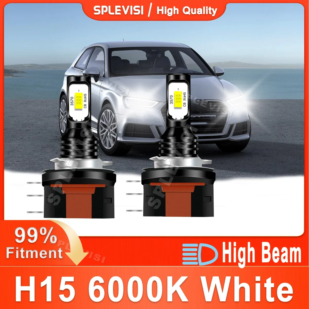 

2x Luces LED Para Auto For Audi A1 8X1 8XK /A3 8V1 8VK /A3 8V7 8V1 8VM 8VA /A3 8V LED Headlight High Beam H15 70W Xenon White
