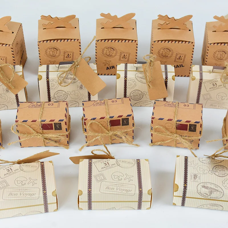 10 Stück Mini-Koffer, Pralinenschachtel, Reisekarte, klassisches Thema, Geschenkbox für Hochzeit, Geburtstag, Geschenkboxen, Verpackung – Detail 3