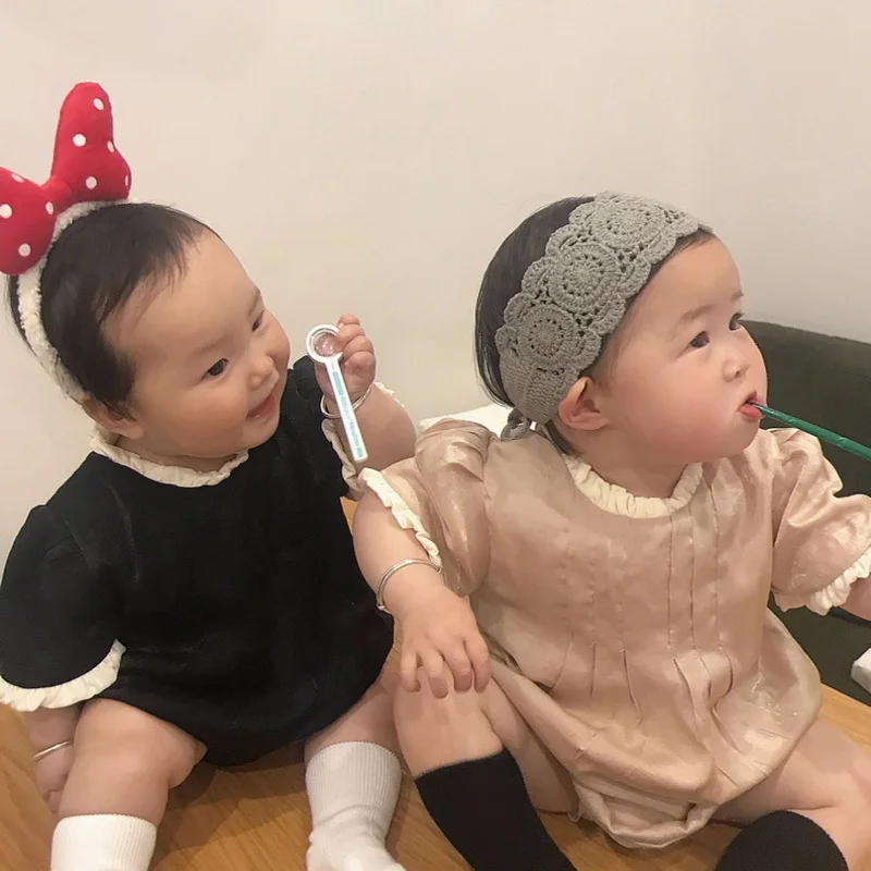 Girl Romper New Summer for Baby Girl Wrinkled Collar Short Sleeves Romper Princess Triangle Jumpsuit Child Clothing E2122
