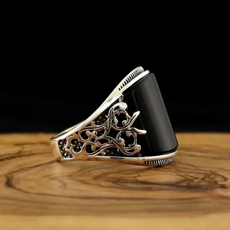 Retro Handmade Islamic Ring for Men Vintage Turkish Double Sword Black Stone Ring Punk Trendy Religious Muslim Jewelry Wholesale - Image 4
