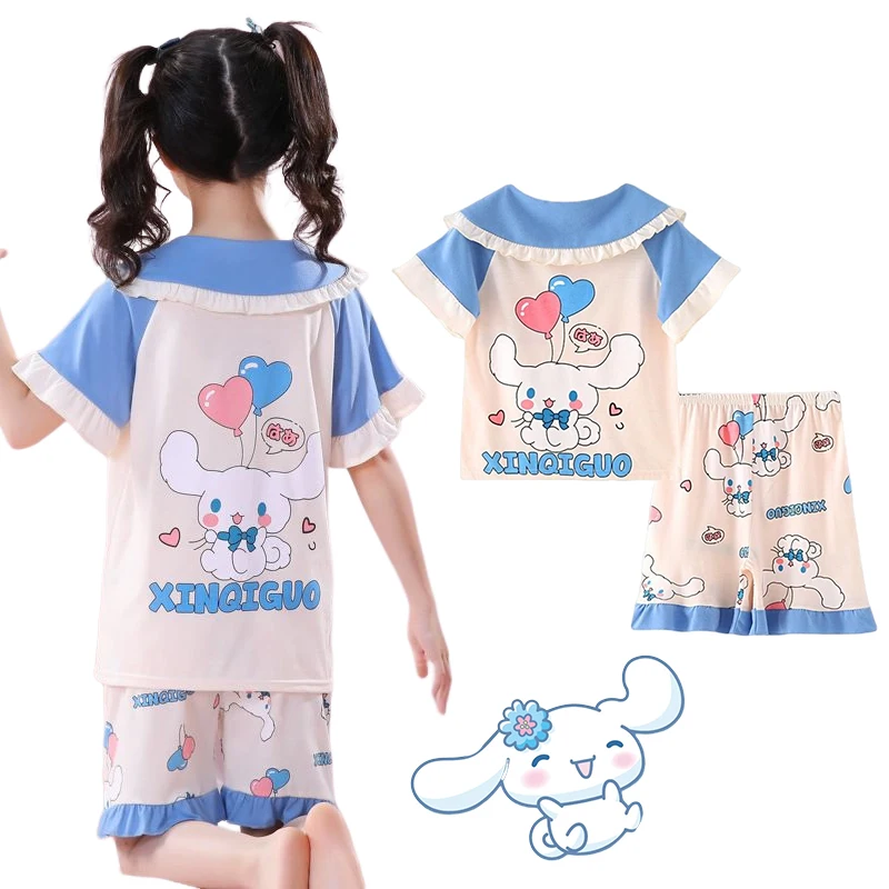 

Детская ночная рубашка Sanrio Cinnamoroll Kawaii мультфильм летние удобные шорты с коротким рукавом Домашняя одежда Игрушки для девочек